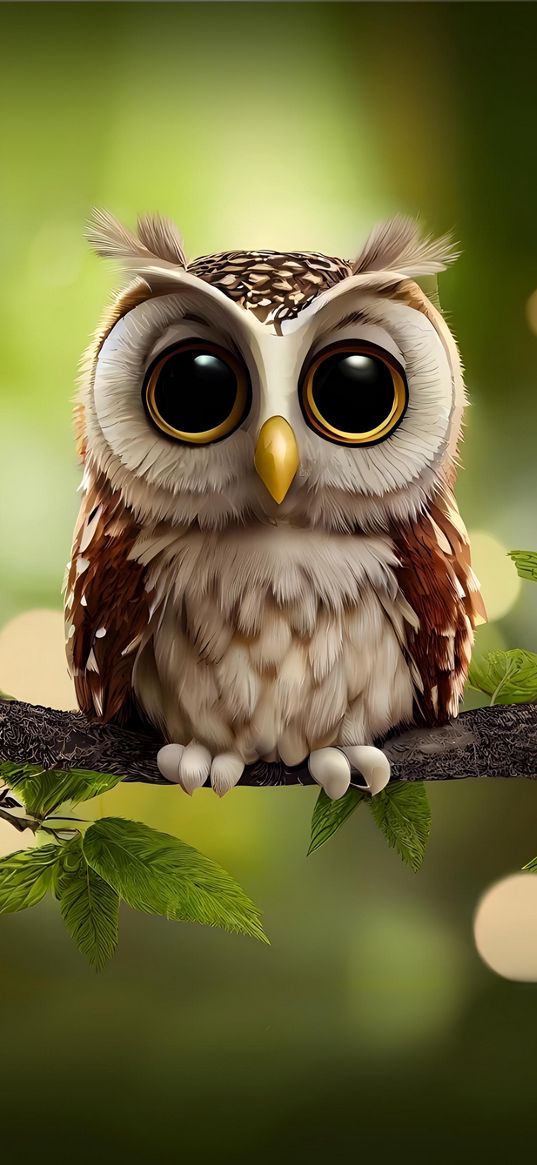 owl, bird, branch, cute, ai, art