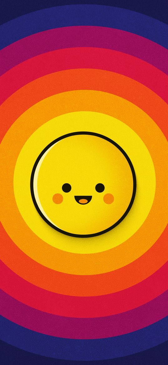 sun, smiley, circles, yellow, red, blue