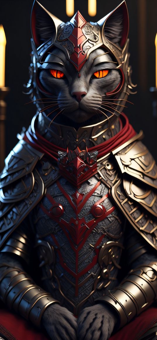 cat, armor, knight, 4k, 3d