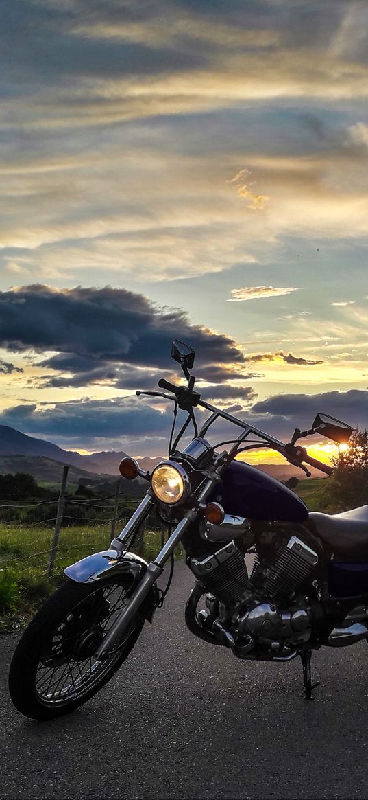 yamaha virago, yamaha, motorcycle, bike, asphalt, clouds