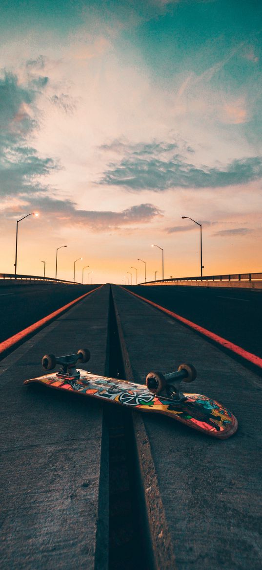 skate, sky, road, sunset, lights