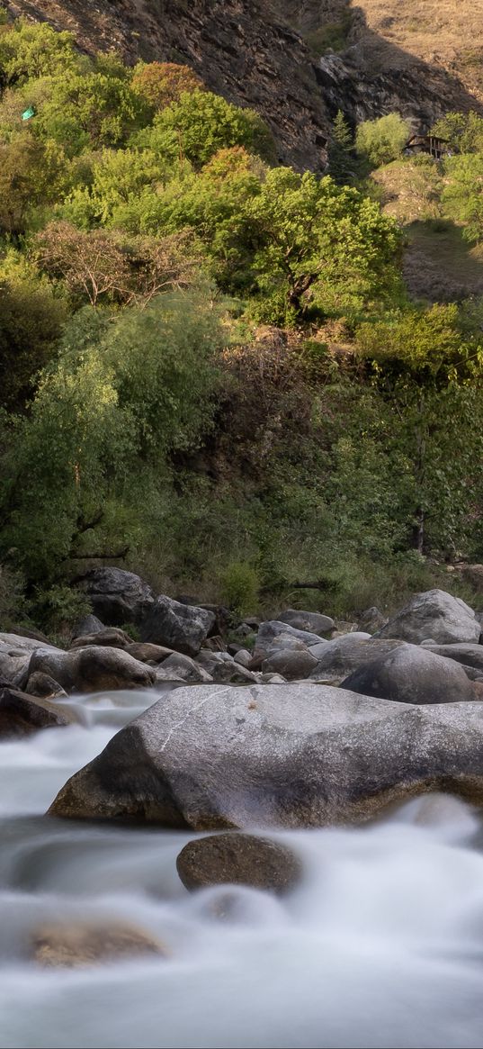 stones, river, long exposure, landscape