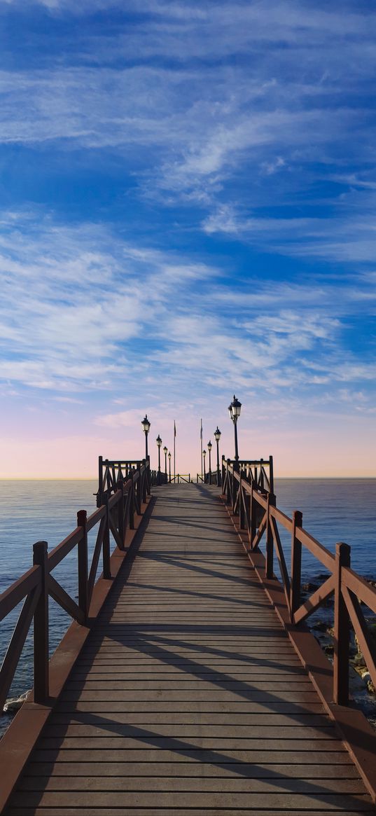 pier, boards, sea, sky, view