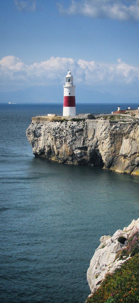 lighthouse, rock, cliff, sea, landscape