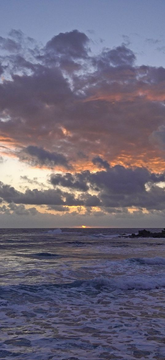 sea, waves, horizon, clouds, landscape