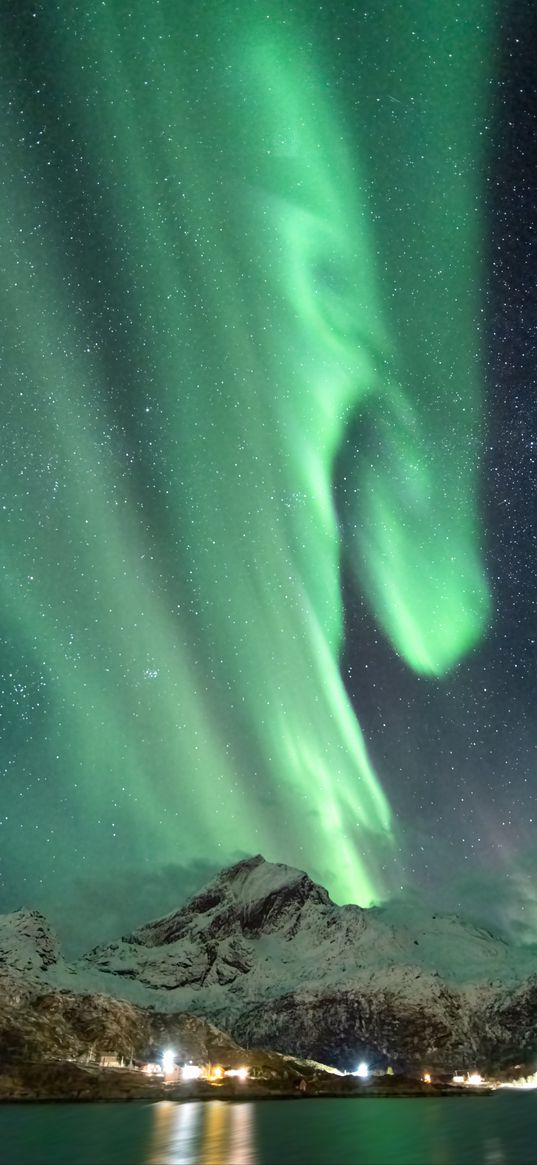 northern lights, mountains, lights, lake