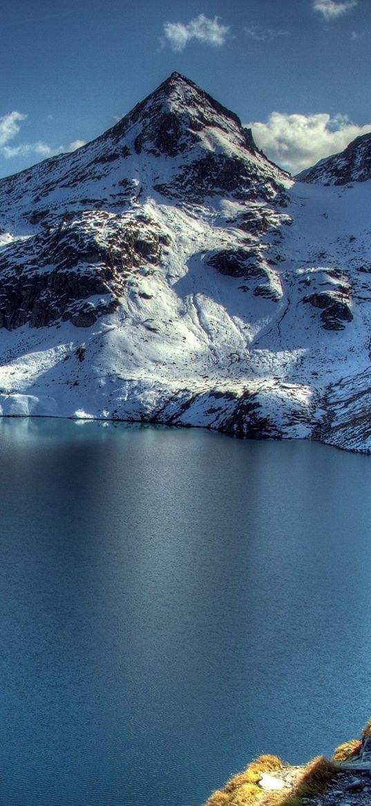 mountain, lake, peaks, snow