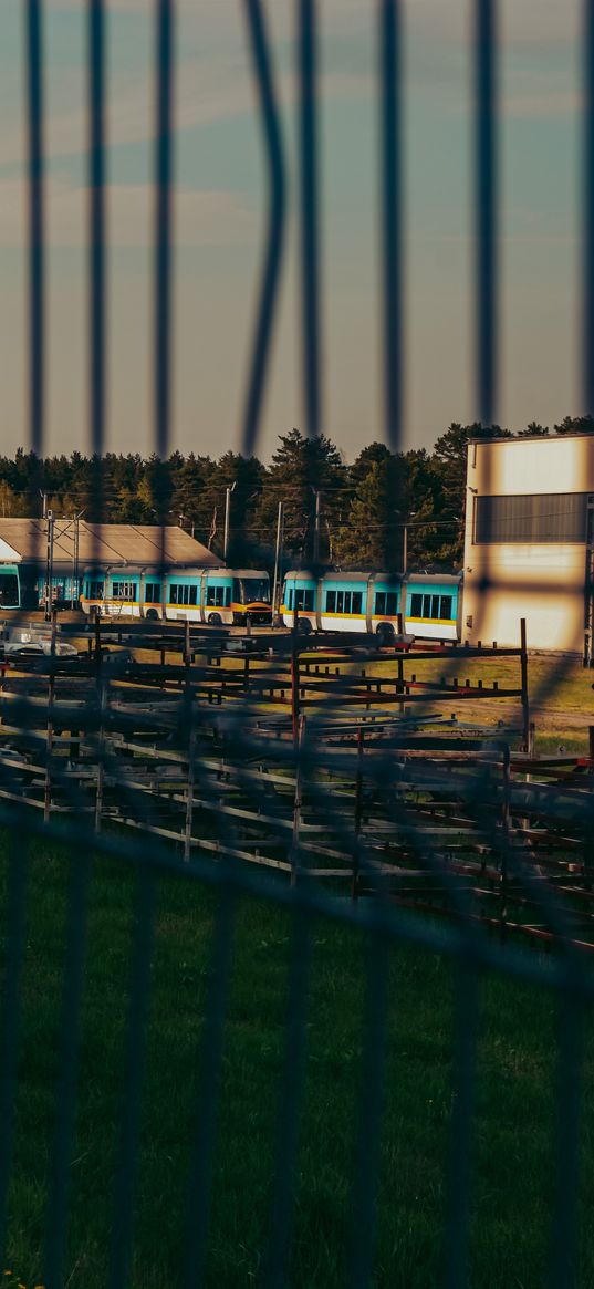 train, blue, track, grid