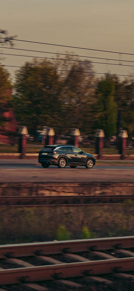 rails, car, road, path