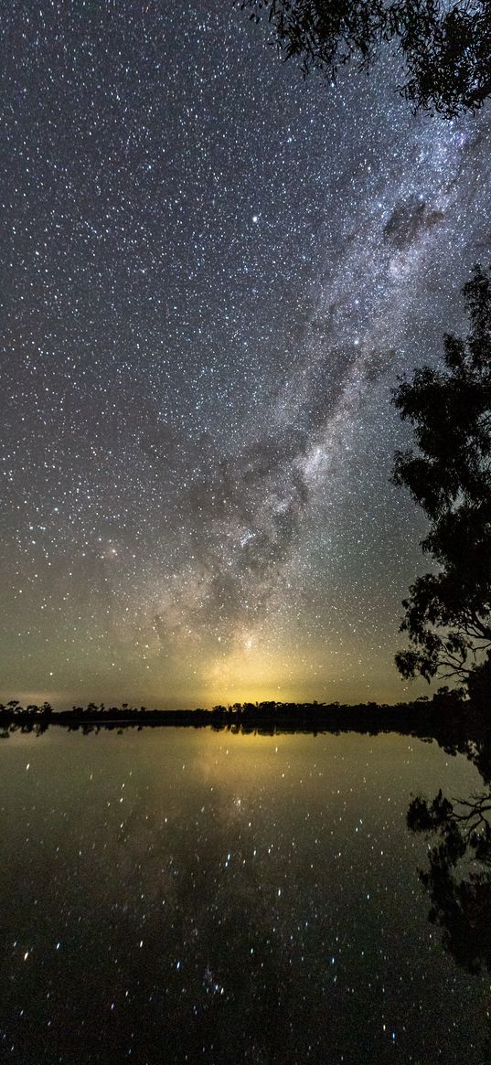 lake, northern lights, stars, night