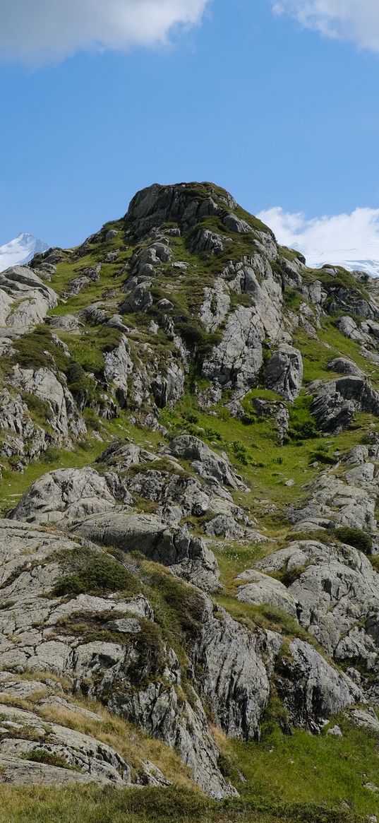 mountains, rocks, relief, grass, landscape