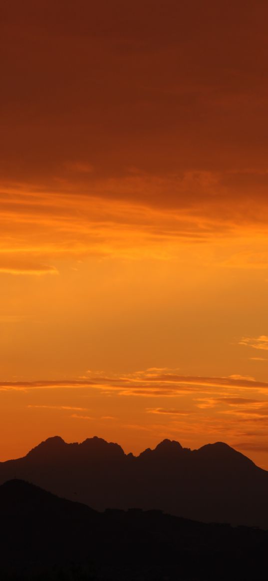 mountains, peaks, silhouettes, dawn