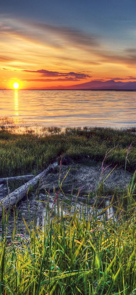 beach, river, sunset, canada