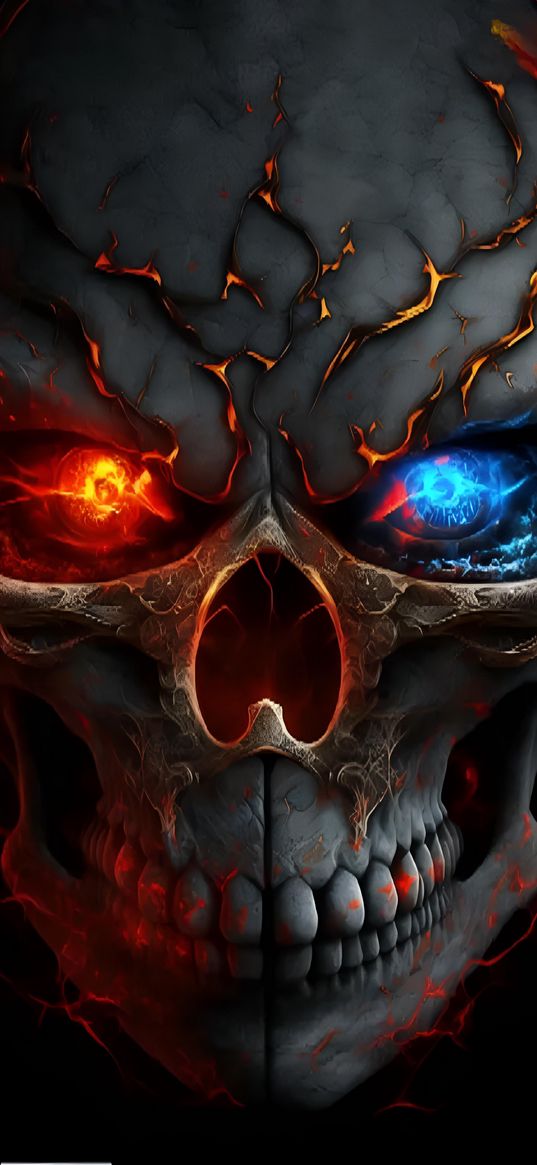 skull, blue, red, art