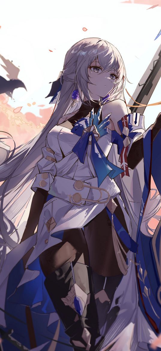 anime girls, anime, silver hair, sword, art, fantasy girl