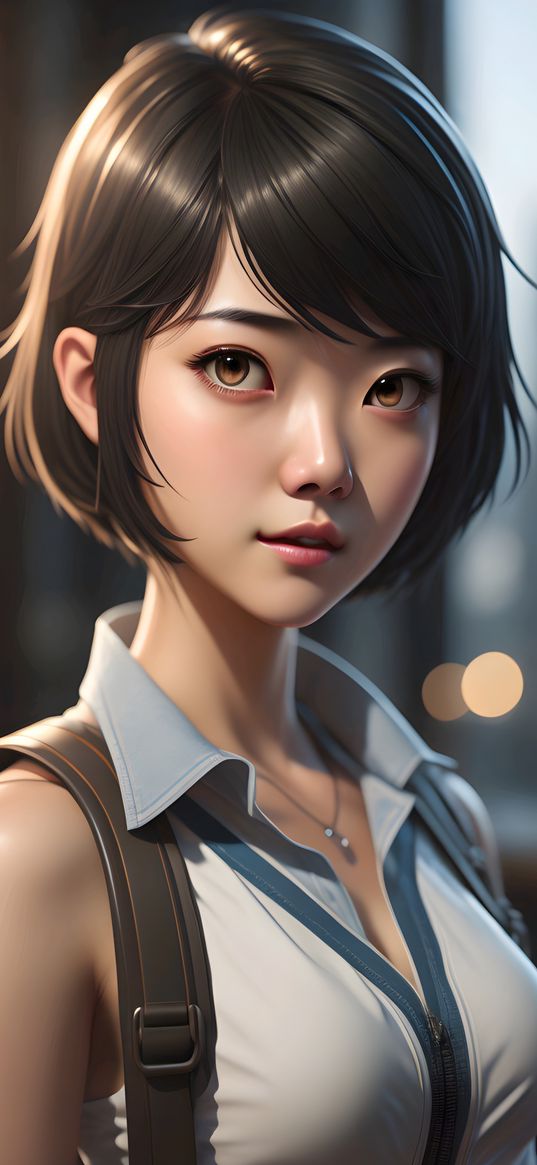 anime, 3d, kawaii, girl, cute, art, reallistic, short hair