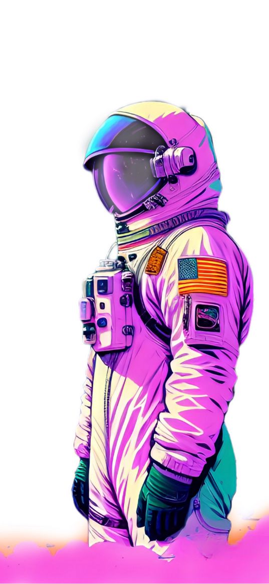 astronaut, flag, usa, smoke, emptiness, white, pink