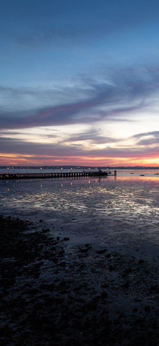 sea, pier, horizon, evening