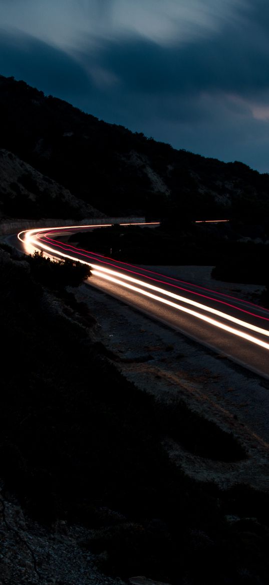 road, mountains, freezelight, evening