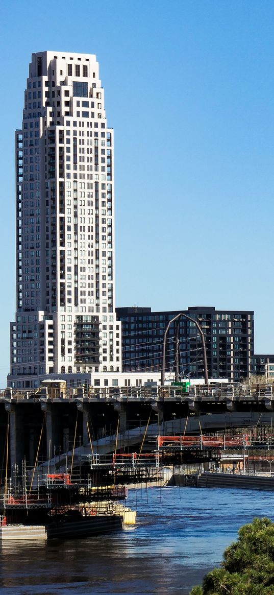 buildings, houses, bridge, river, ship