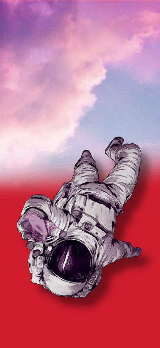 cosmonaut, movement, gesture, red, sky, art