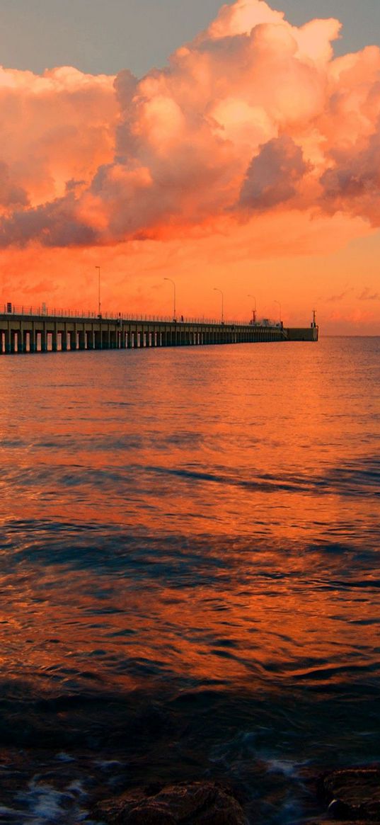 dock, pier, sea, sunset