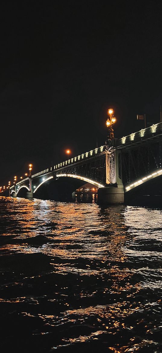 bridge, water, night, st. petersburg