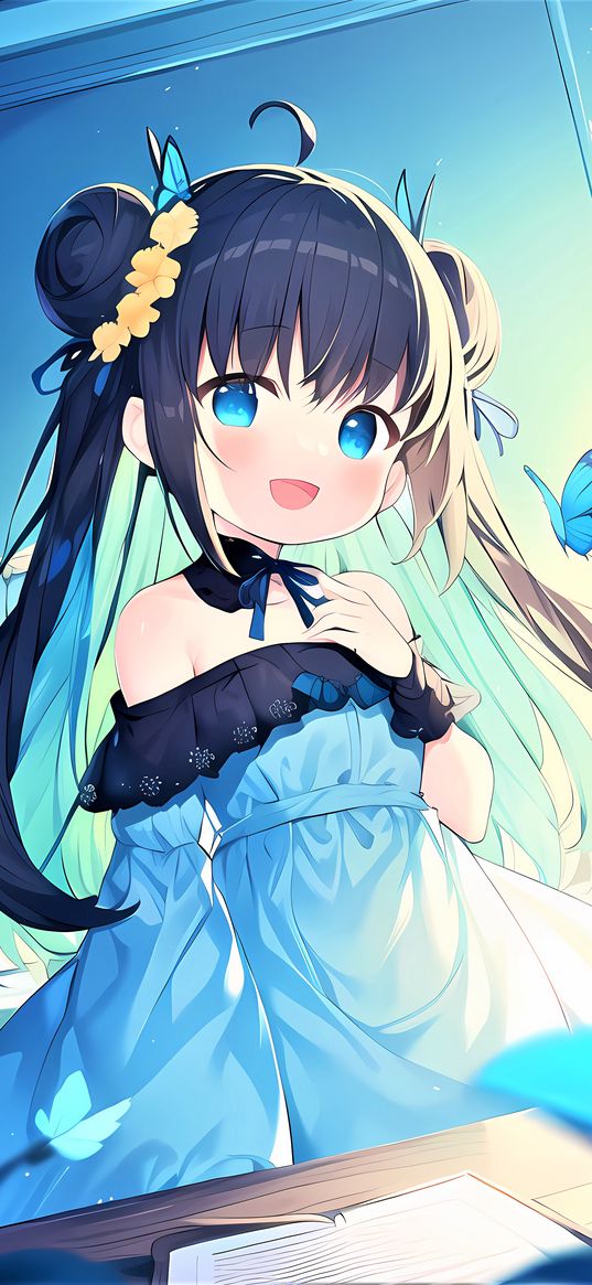 girl, smile, choker, dress, anime