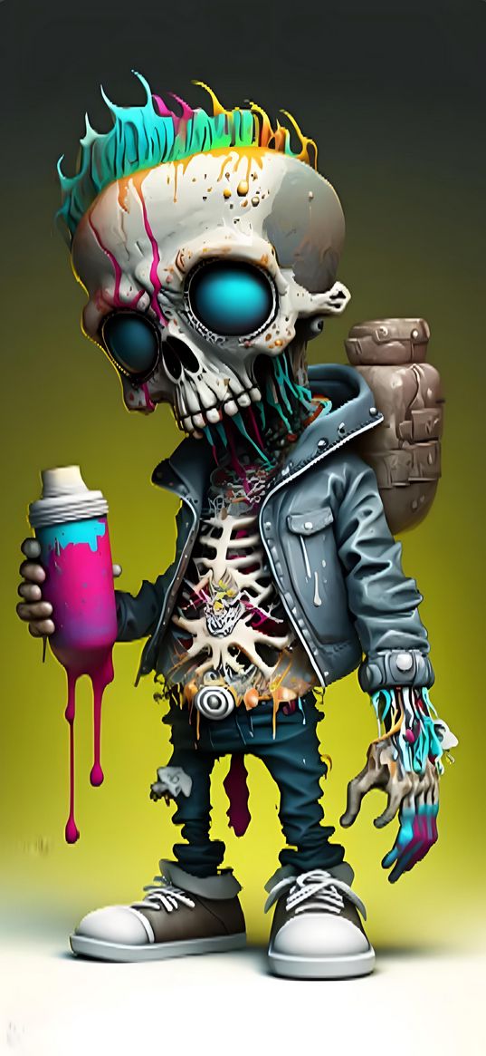 skeleton, art, colors, paints