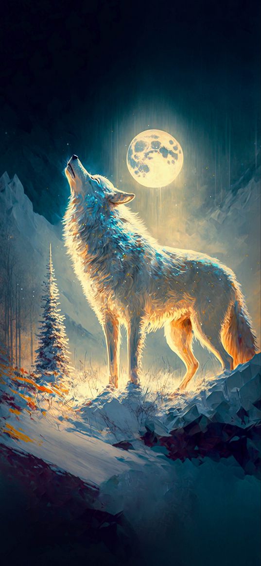 wolf, white, world, moon, art