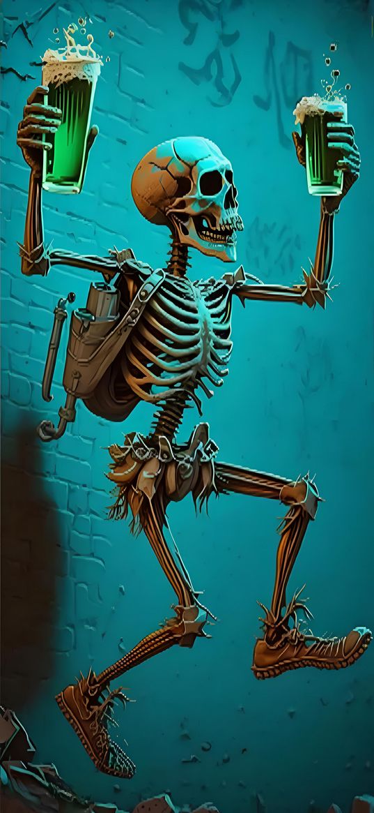 skeleton, art, backpack, zombies, blue