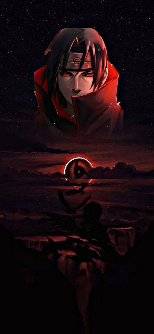 naruto, itachi uchiha, anime, night sky, art