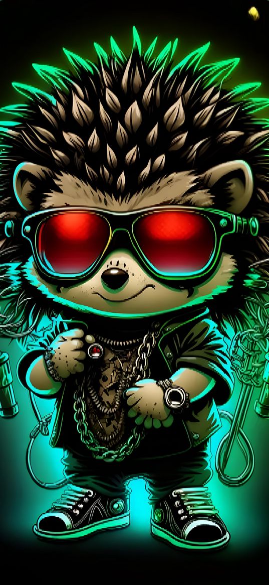 hedgehog, character, art, green, blue