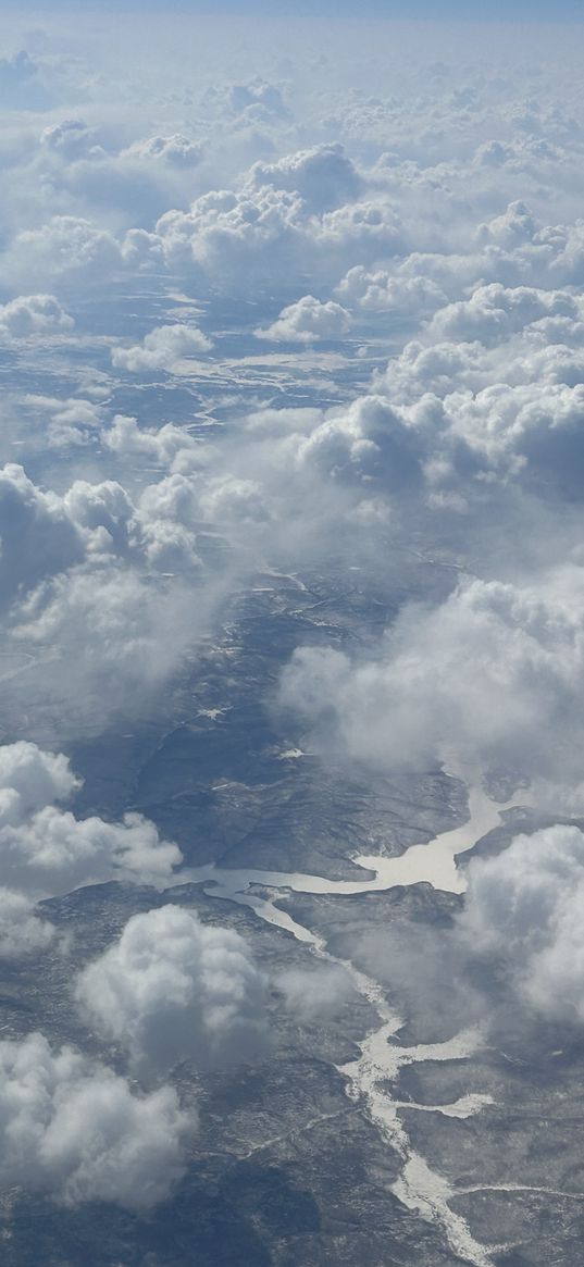 flight, from above, nature, clouds