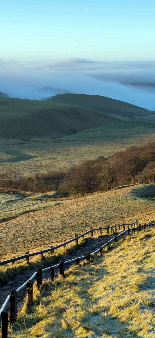 plains, mountains, grass, fencing