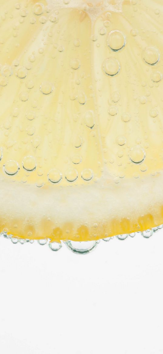 lemon, slice, bubbles, drops, yellow, white background, macro