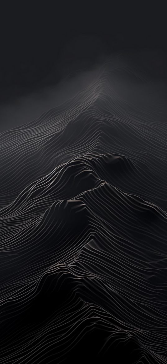 desert, dunes, mountains, hills, relief, fog, minimalism, black, landscape, nature