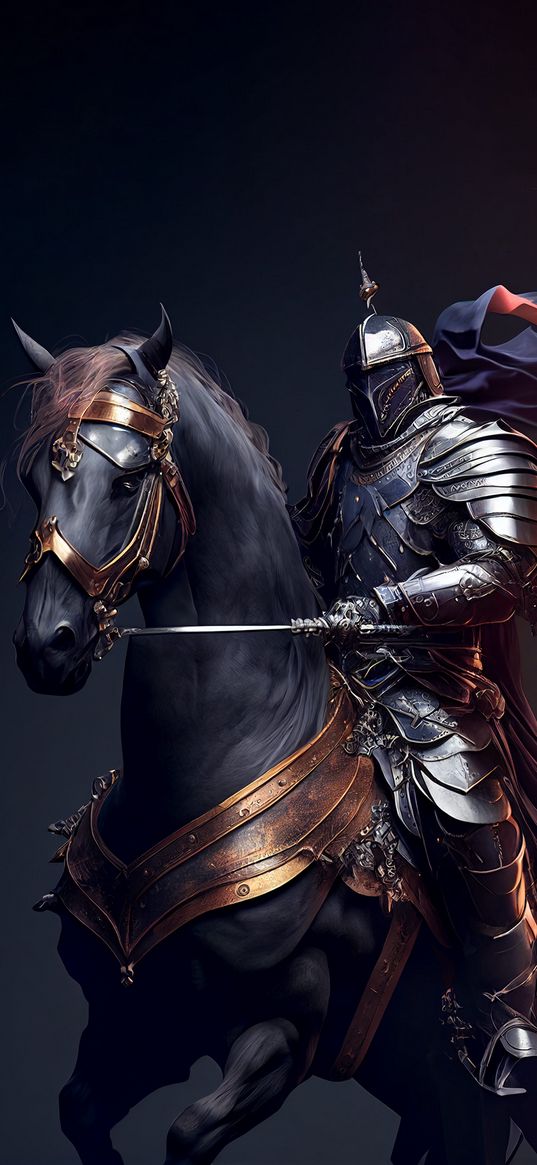 knight, rider, horse, armor, spear, ai, art