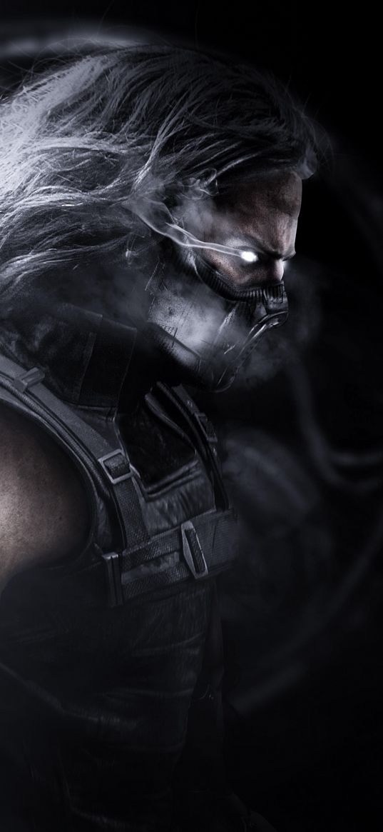 smoke, mortal kombat, game, character, ninja, mask, gray hair, dark background, art