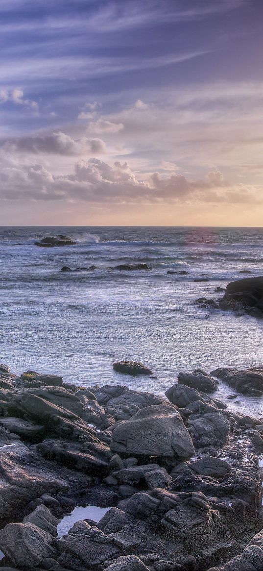 stones, sea, horizon, clouds, landscape