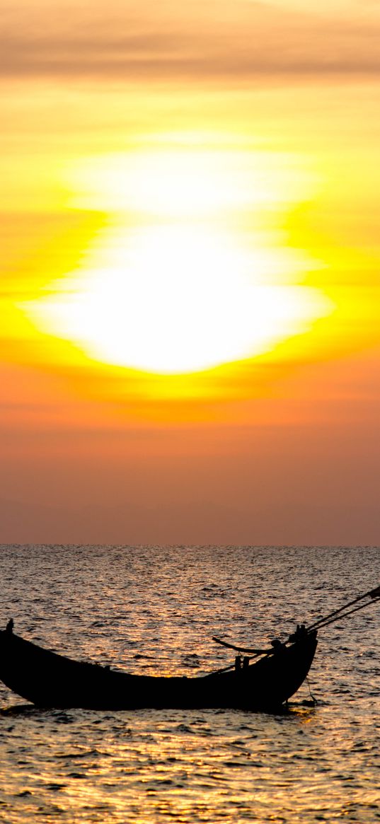 sea, boat, horizon, sunset