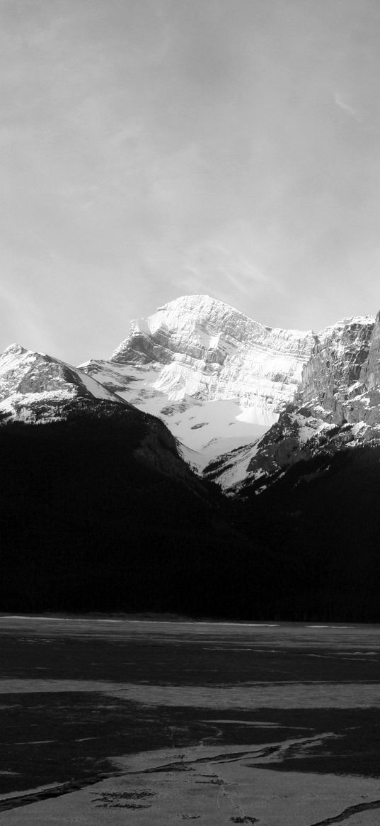 mountains, rocks, relief, shadow, snow