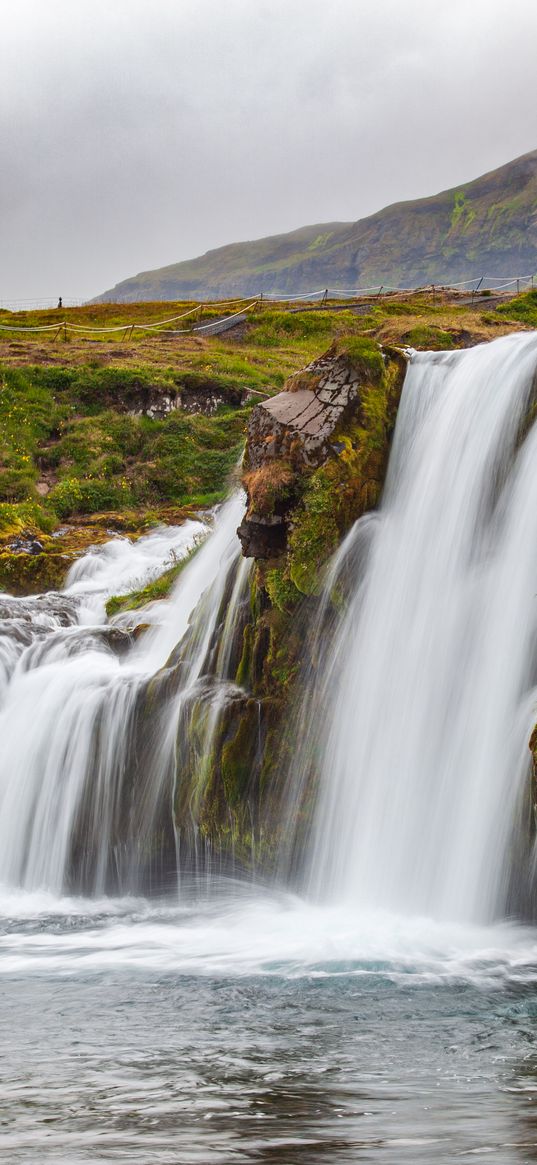 waterfall, cliff, water, landscape