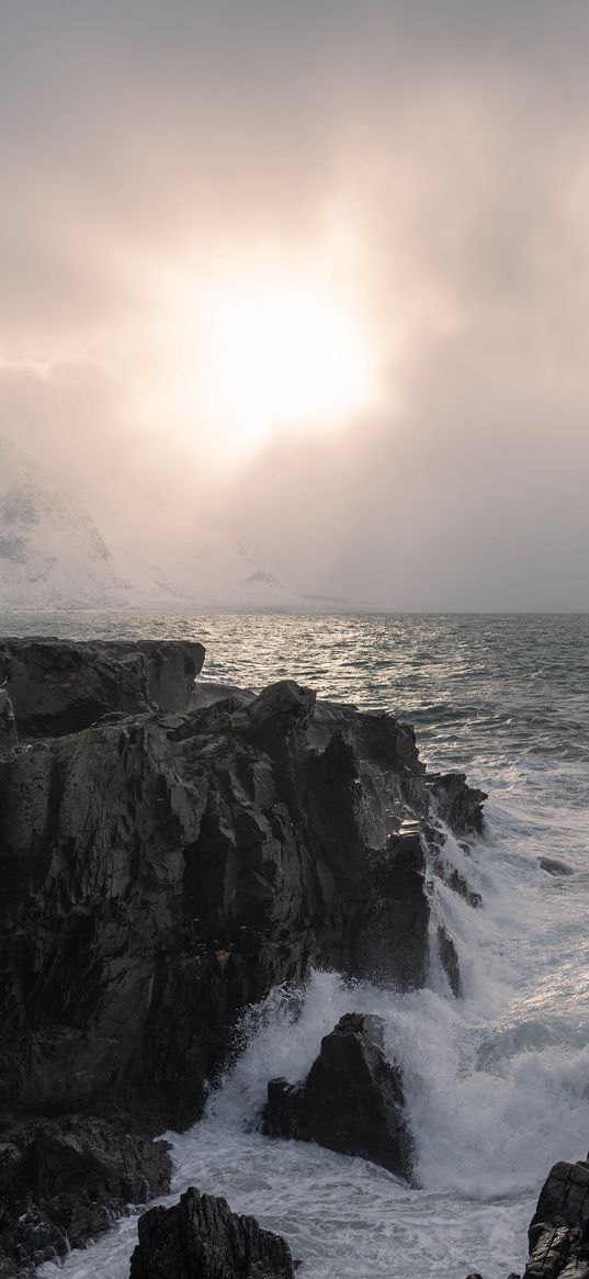 rocks, sea, foam, landscape