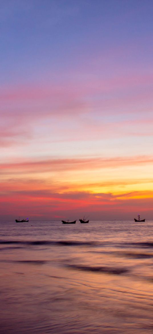 sea, boats, horizon, sky, nature