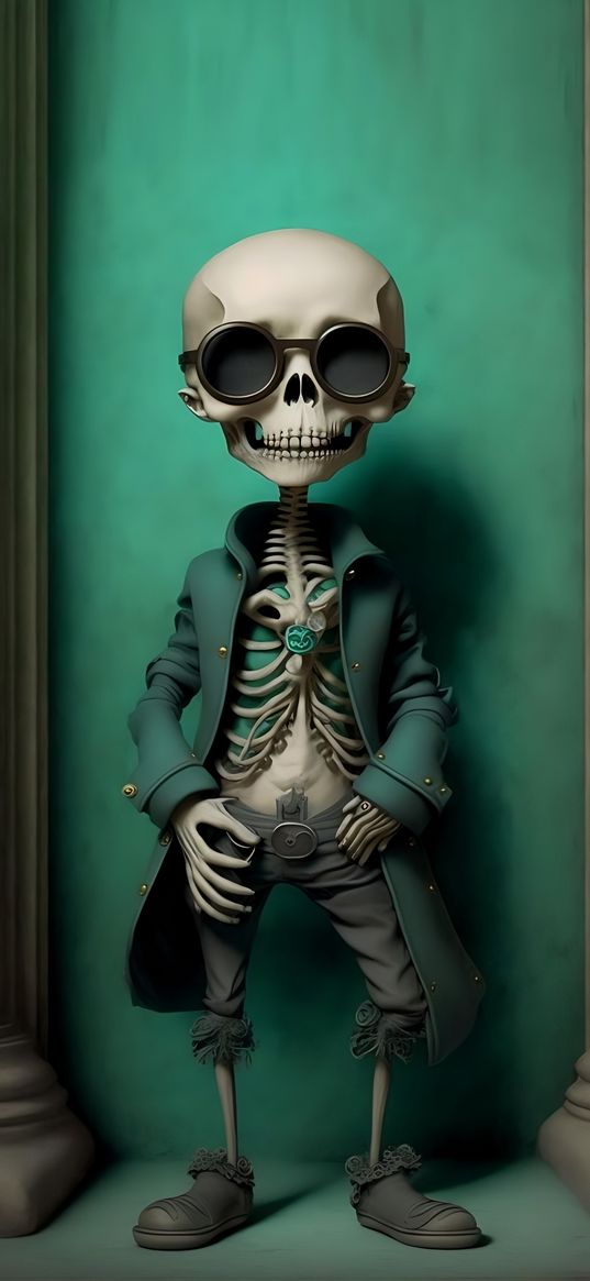 skeleton, digital art, green