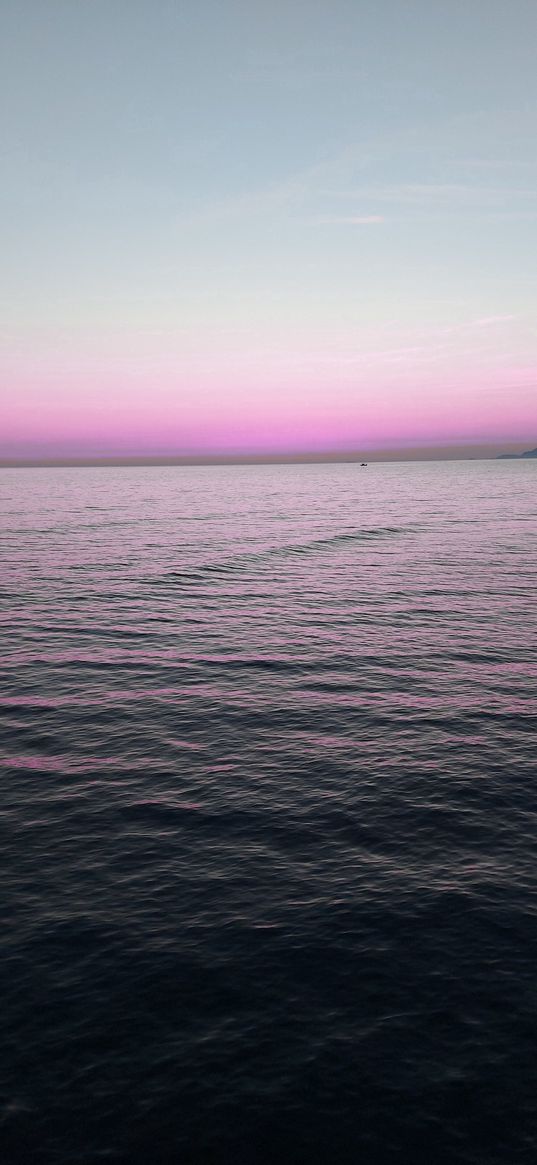 sea, waves, pink sunset