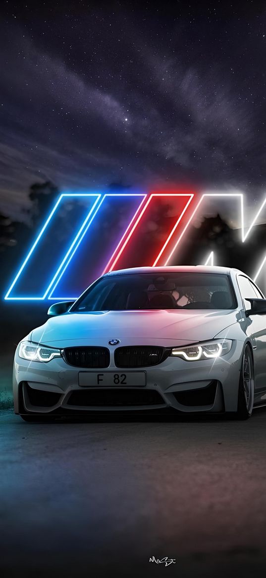 bmw, night, stars, car