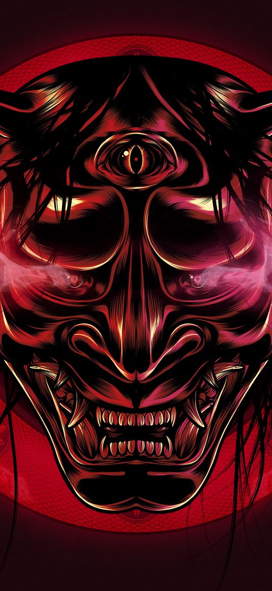 mask, scary, japanese, culture, red, teeth, demon