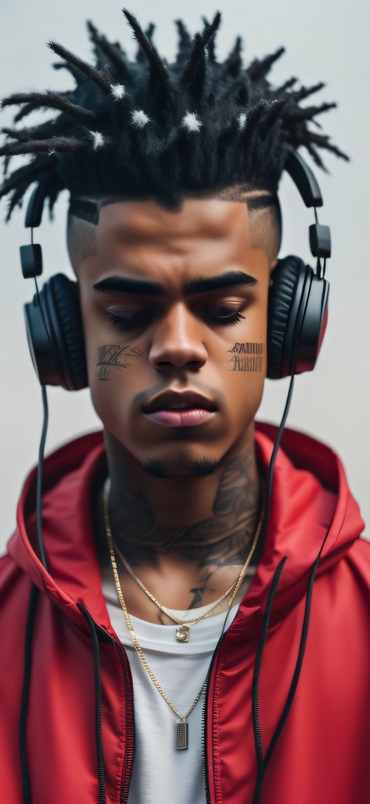 xxxtentacion, guy, singer, hairstyle, headphones, tattoo